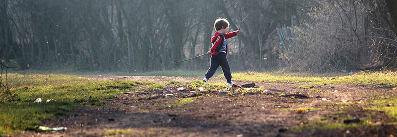 Child playing in the woods - 800px