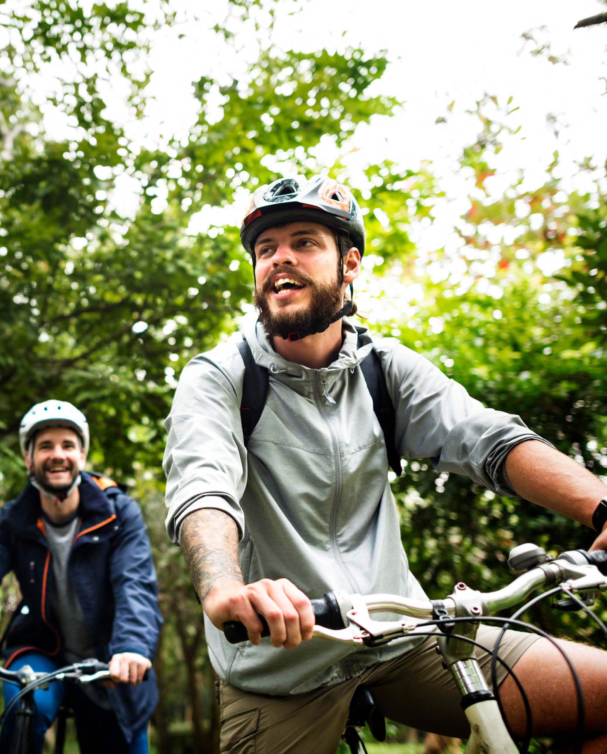 Biking through woodland
